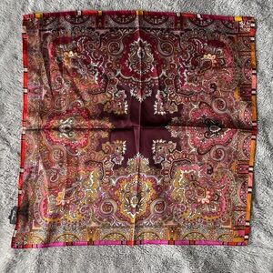 Echo Silk Scarf Red Gold Paisley Print Luxe Boho Vintage Square Wrap